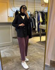 duti keten havuç pantolon mürdüm