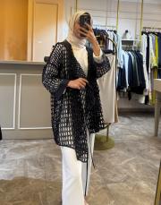 ghisa kapüşon detaylı file kap siyah