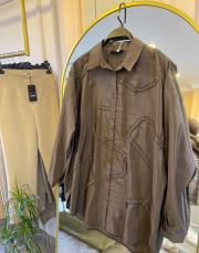 ceremony düğmeli uzun kollu dekoratif dikişli gömlek kahve