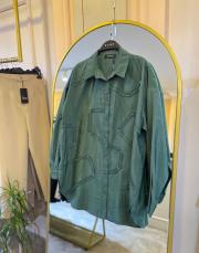 ceremony düğmeli uzun kollu dekoratif dikişli gömlek yeşil