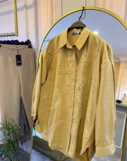 ceremony düğmeli uzun kollu dekoratif dikişli gömlek hardal