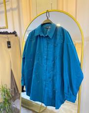 ceremony düğmeli uzun kollu dekoratif dikişli gömlek petrol yeşil 2