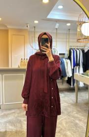 ghisa yandan düğme işlemeli takım bordo 2