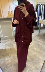 ghisa yandan düğme işlemeli takım bordo 6