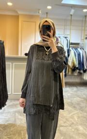 ghisa önü dantel işlemeli takım kahve 2