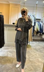 ghisa önü dantel işlemeli takım kahve 3