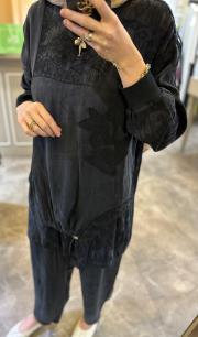 ghisa önü dantel işlemeli takım siyah 4