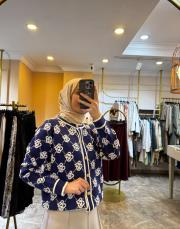 ghisa kendinden desenli hırka lacivert