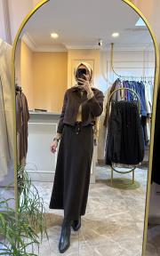 sentez elenna cep detaylı çan etek kahve 4