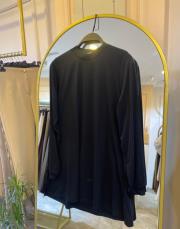 ghisa uzun kol yakası ve bilekleri sim detaylı içlik tunik siyah