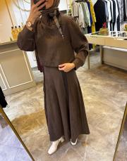 lissmore fermuar detaylı etekli takım kahve