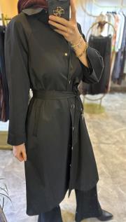 ghisa önü çıt çıt detaylı trençkot siyah 2