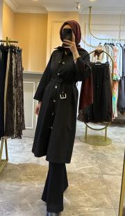 ghisa önü çıt çıt detaylı trençkot siyah 3