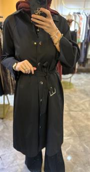 ghisa önü çıt çıt detaylı trençkot siyah 4