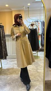 ghisa önü çıt çıt detaylı trençkot camel 2