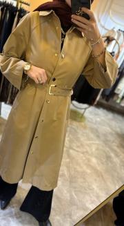 ghisa önü çıt çıt detaylı trençkot camel 5