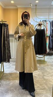 ghisa önü çıt çıt detaylı trençkot camel 6