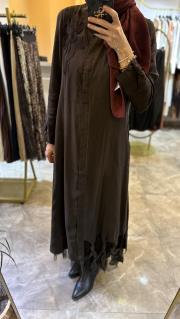 lissmore  yakası çiçek detaylı elbise kahve 3