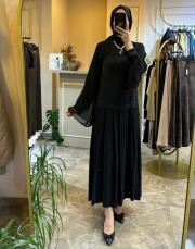 2555 cupra şifon kol elbise siyah