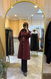 ghisa önü çıt çıt detaylı trençkot bordo