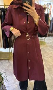 ghisa önü çıt çıt detaylı trençkot bordo 2