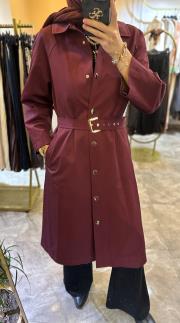 ghisa önü çıt çıt detaylı trençkot bordo 4