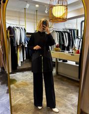 önden fermuarlı yarım patlı çelik takım siyah