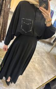 tuniği boncuk işlemeli etekli takım siyah 4