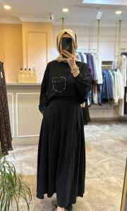 tuniği boncuk işlemeli etekli takım siyah 5