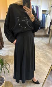 tuniği boncuk işlemeli etekli takım siyah 6
