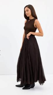 kadriye baştürk kırışık görünümlü uzun kloş etek acı kahve 3