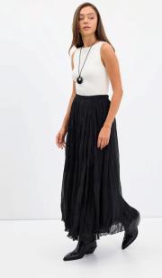 kadriye baştürk kırışık görünümlü uzun kloş etek siyah 4