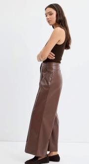 kadriye baştürk yüksek bel nervür dikişli deri pantolon kahve 4