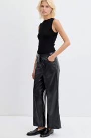 kadriye baştürk yüksek bel nervür dikişli deri pantolon siyah 4