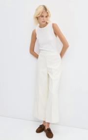 kadriye baştürk yüksek bel nervür dikişli deri pantolon ekru 3