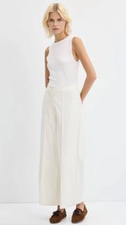 kadriye baştürk yüksek bel nervür dikişli deri pantolon ekru 4