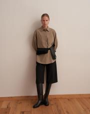 yırtmaç detaylı koton gömlek açık haki