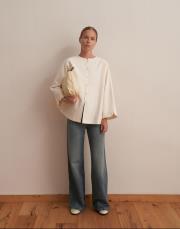 keten karışımlı biritli ceket ekru