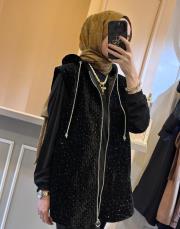 ghısa kadife payet işlemeli yelek siyah 5