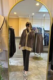 ghisa triko desenli hırka kahve