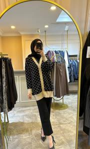 ghisa triko desenli hırka siyah