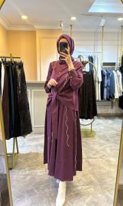 ghisa ayna işlemeli koton takım mürdüm