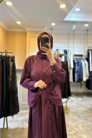 ghisa ayna işlemeli koton takım mürdüm 2