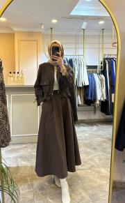 ceremony eteği toka detaylı kısa ceketli takım kahve