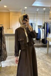 ceremony eteği toka detaylı kısa ceketli takım kahve 4