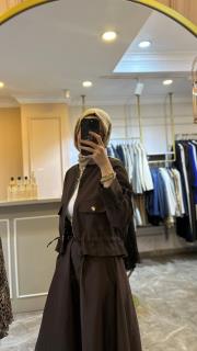 ceremony eteği toka detaylı kısa ceketli takım kahve 5