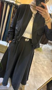 ceremony eteği toka detaylı kısa ceketli takım siyah 5