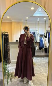 ceremony eteği toka detaylı kısa ceketli takım bordo