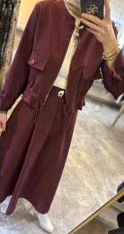 ceremony eteği toka detaylı kısa ceketli takım bordo 3