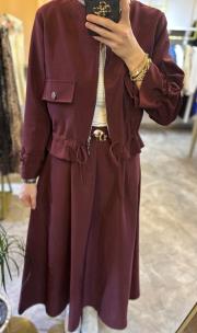 ceremony eteği toka detaylı kısa ceketli takım bordo 4